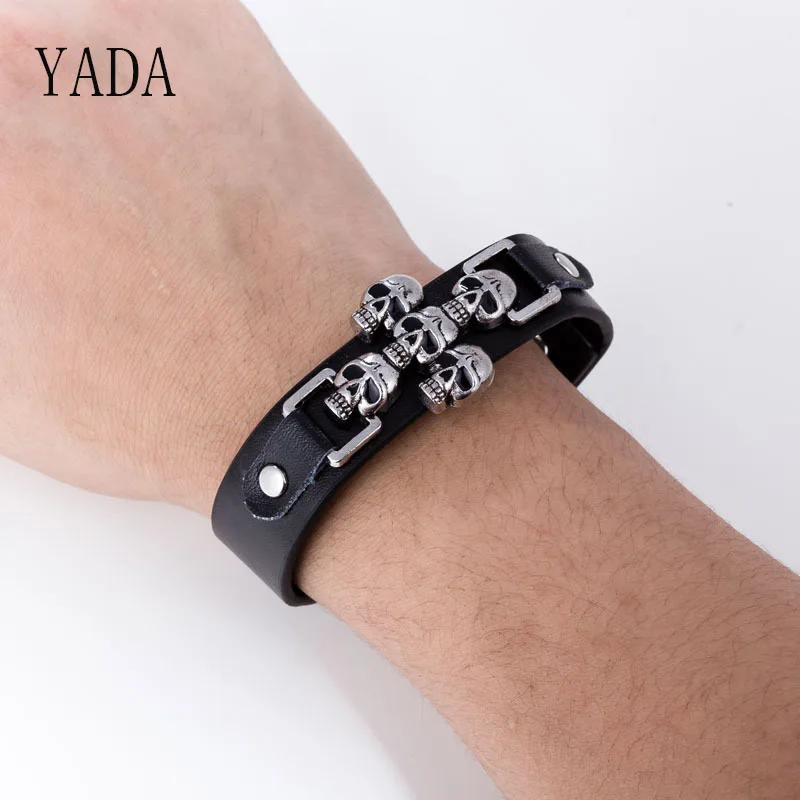 

YADA Gifts Skeleton Skull Bracelets&Bangles For Men Women PU Punk Bracelets Charm Friendship Crystal Jewelry Bracelet BT200047