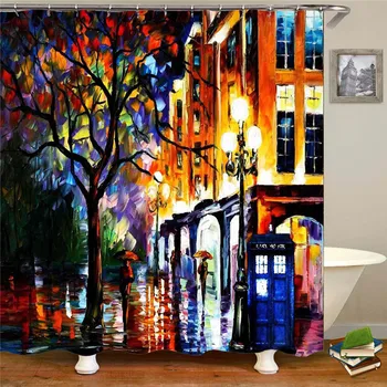 

3D landscape waterproof shower curtain bathroom landscape tree flower bathroom shower curtain decoration