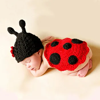 

Ladybug Style Soft Knitting Hat Pants Set Baby Clothing Accessories Lovely Animal Shape Newborn Photography Props 0-3 MonthZL474