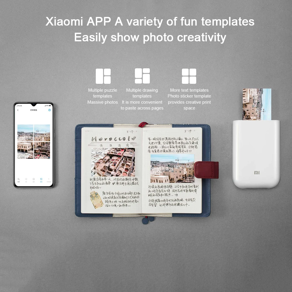 Original Xiaomi Mijia AR Printer Pocket Photo Mini Printer With DIY Share 500mAh Smart Printer Mork