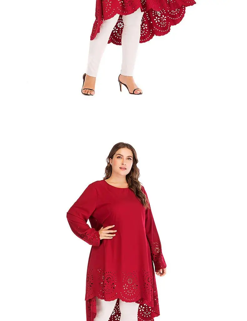 XL-5XL Осень Зима Длинная блузка женская плюс размер длинный рукав необычная блузка выдолбленный рубашка Женская Туника большого размера топы