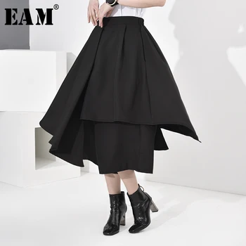 

[EAM] High Elastic Waist Blak Lays Split Joint Wide Leg Trousers New Loose Fit Pants Women Fashion Tide Spring Autumn 2020 A541