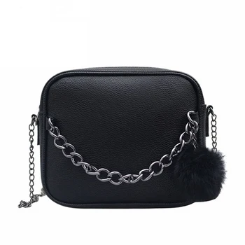 

2020 Women Messenger Bag Chains PU Leather Shoulder Bag Vintage Small Mini Flap Bag Fur Ball Decor Bolsas Crossbody Handbags