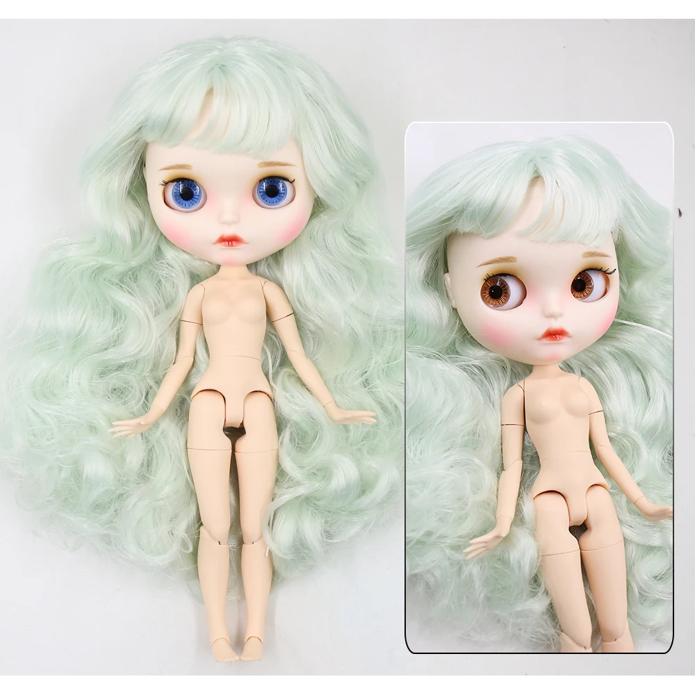 Neo Blythe Doll with Green Hair, White Skin, Matte Pouty Face & Custom Jointed Body 1