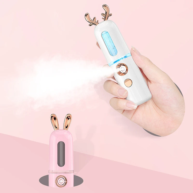 

Mini Nano Facial Sprayer USB Air Humidifier Mist Face Nebulizer Steamer Diffuser Anti-Aging LED Light Cute Skin Care Tools