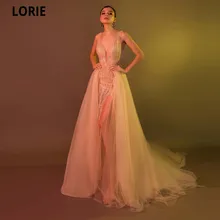 

LORIE Deep V-Neck Tulle Evening Party Gowns 2021 Vestidos De Festa Sexy Straps A-Line Side Split Cinderella Prom Dress Plus Size