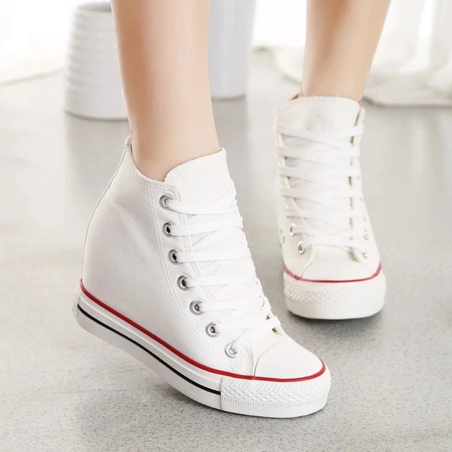 Increase inside 8 centimeters canvas shoe, basic paragraph recreational shoe, student shoe, autumn is new - Цвет: white