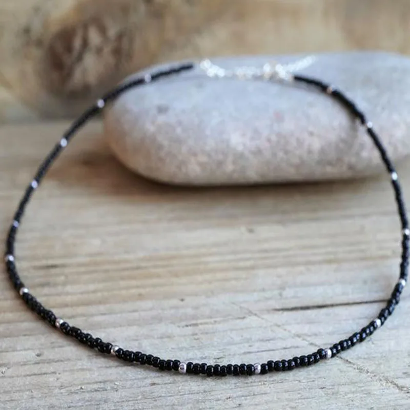 Black & Silver Beaded Choker Boho choker - Image 2