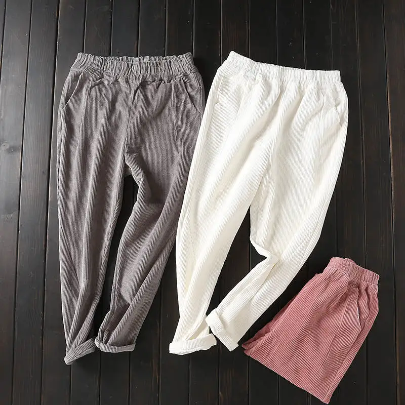 

2019 Plus Size 3XL Autumn Winter Corduroy Pants Women Elastic Waist Harem Pants Casual Corduroy Trousers Women HK144