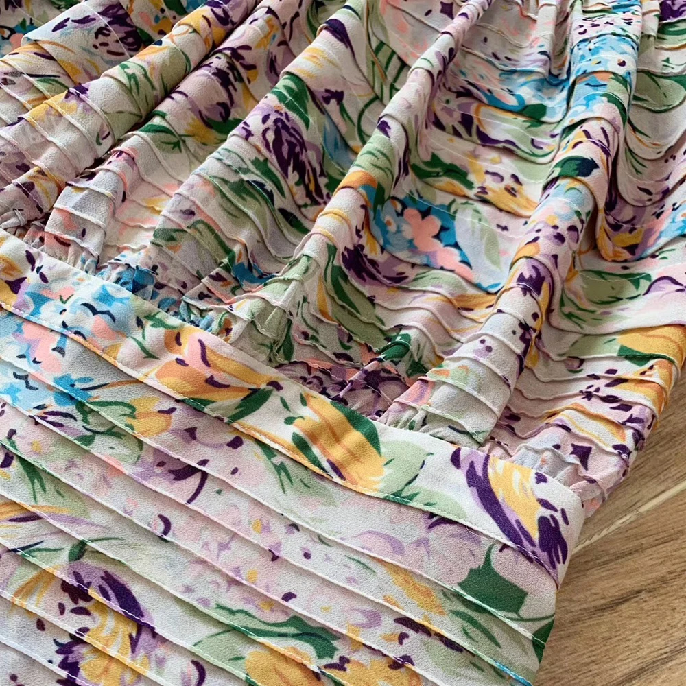 Red RoosaRosee Runway Designer Women Elegant Flower Print Autumn Spring Draped Dress Long Lantern Sleeve Gorgeous Party Dresses