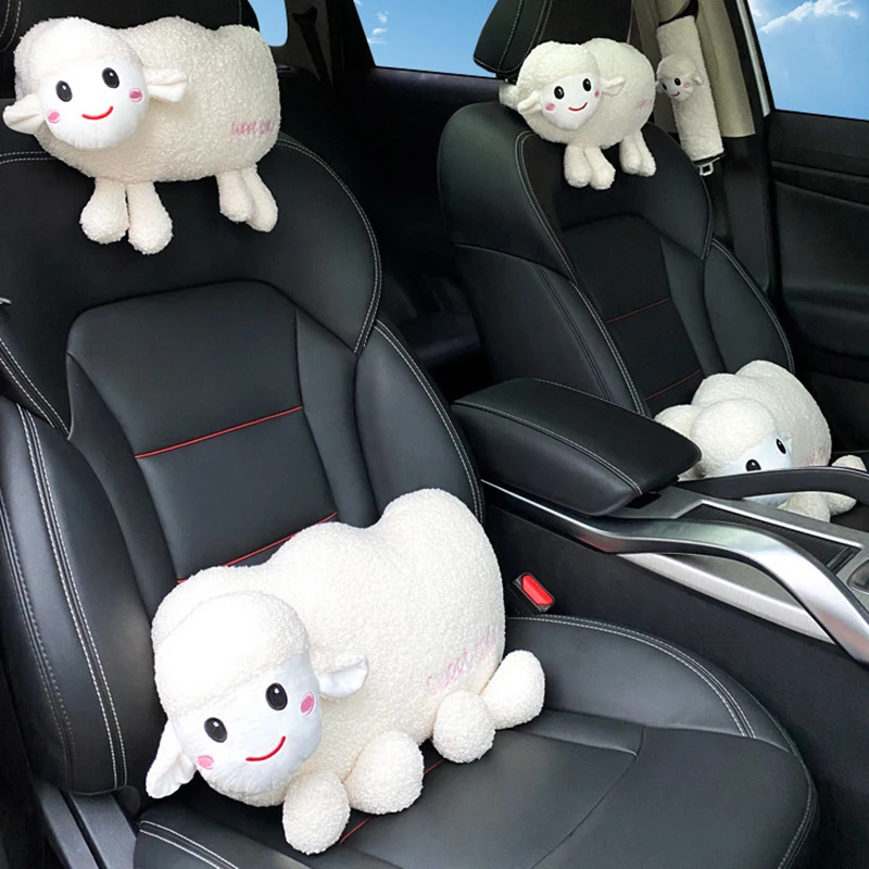 

Cartoon car headrest Pillow cute little sheep neck support Plush creative seat lumbar shoulder seatbelt pad Head Rest Cushiond