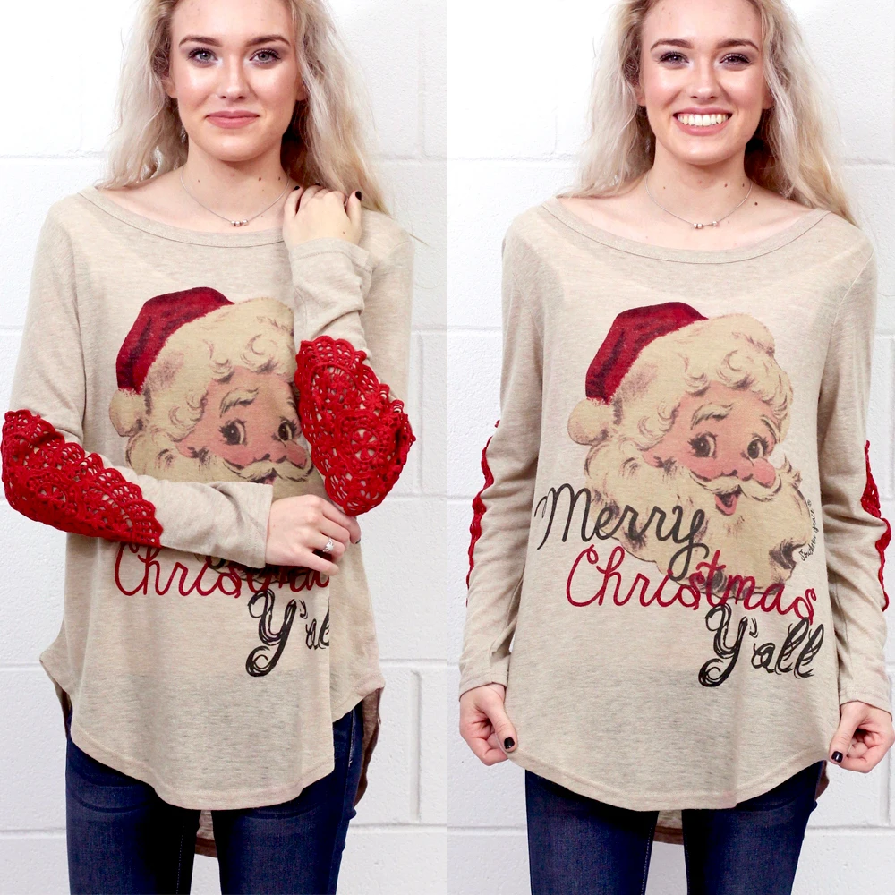 Hot Style Christmas Mother and Daughter Family Matching Cloth Pullover Tops Santa Long Sleeve Xmas T-Shirt Tops