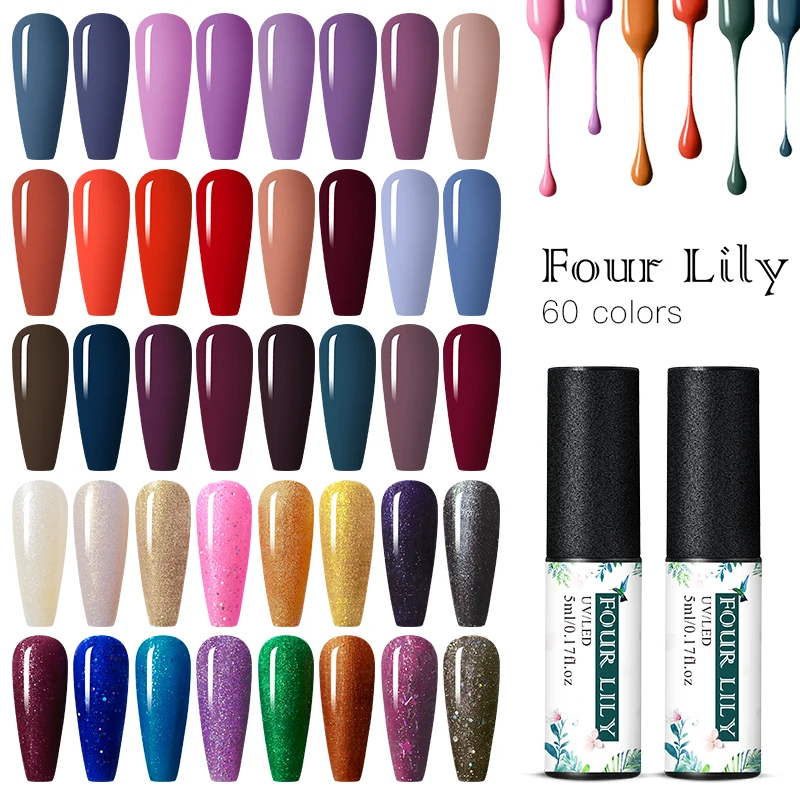 Four Lily Matte Top Coat Color UV Gel Nail Polish Glitter Gel Polish Semi Permanent Soak Off UV Gel Varnish DIY Nail Art Gel