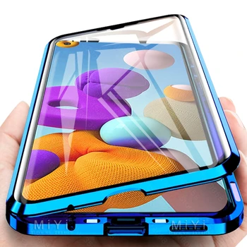 

360° full magnetic flip cover for samsung galaxy a71 a51 a31 a21s m31 m21 m30s case double-sided tempered glass protective coque