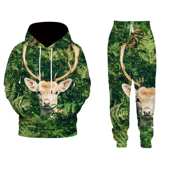 

2Pcs Sets Beautiful Green Deer 3D Printed Hoodie Trousers Drawstring Animals Sweatshirt Sweatpant Couple Tracksuits Suits S-5XL