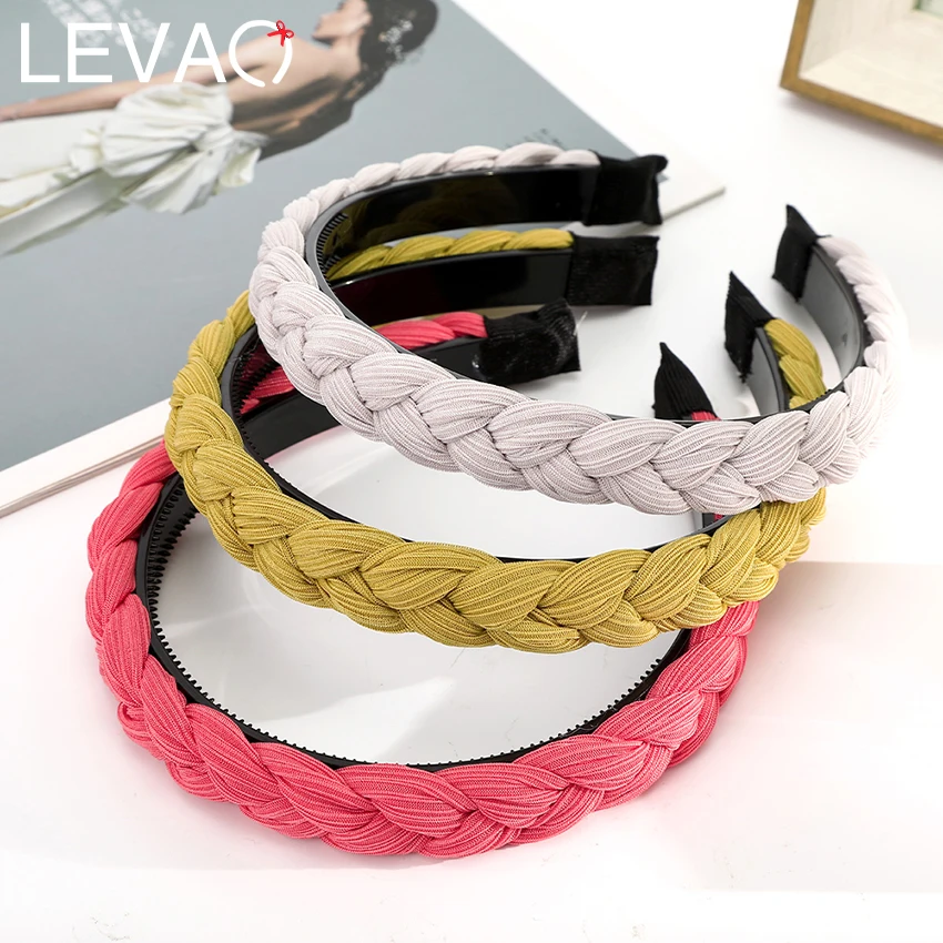 LEVAO Elegant Twist Braid Headbands Toothed Anti-slip Fabric Hairbands Girls Stylish Hair Ornament Solid Women Headdress |