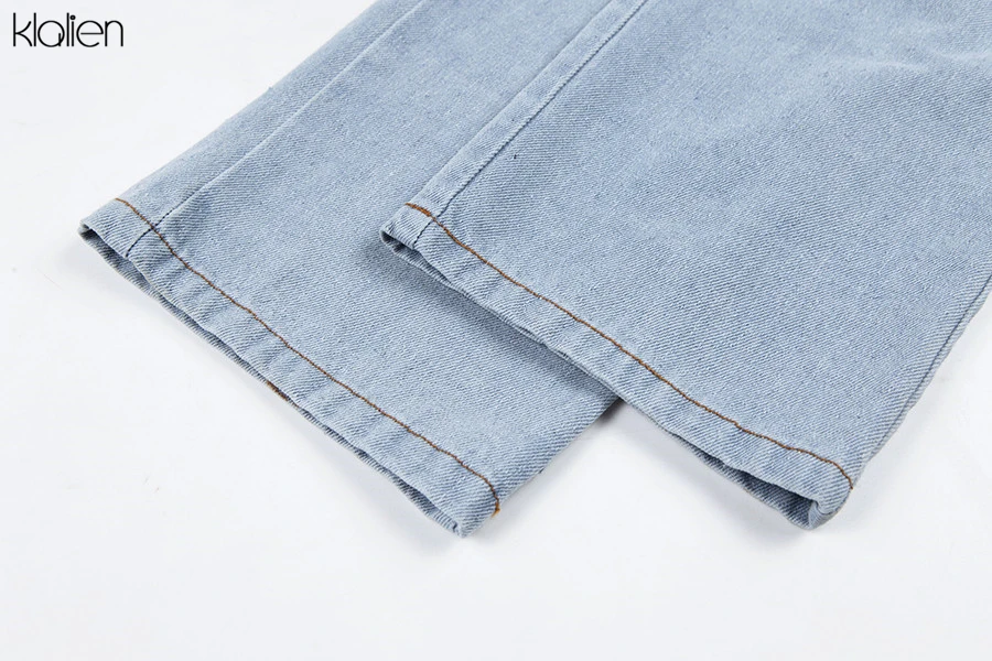 KLALIEN осенние модные джинсы женские свободные повседневные Прямые брюки новые хлопковые с высокой талией уличные офисные женские широкие брюки