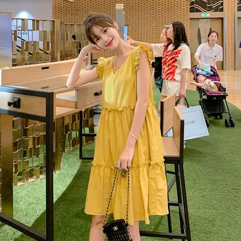 

1811# Sweet Deep V Neck Backless Sleeveless Patchwork Maternity Dress Vest Tank Clothes for Pregnant Women 2020 Summer Pregnancy