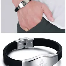 Силиконовый и Титановый Браслет-манжета для мужчин, мальчиков, фигурка id, Черная Нержавеющая Сталь, модный крутой панк, подарок на день рождения, рождественский подарок для мужчин