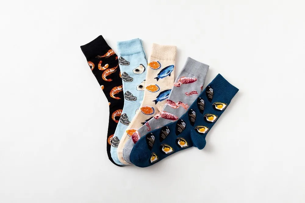 V-Hanver, новинка,, 5 цветов, мужские Модные носки, хлопковые цветные мужские носки, новинка, с рисунком морских животных, для подарка на Рождество