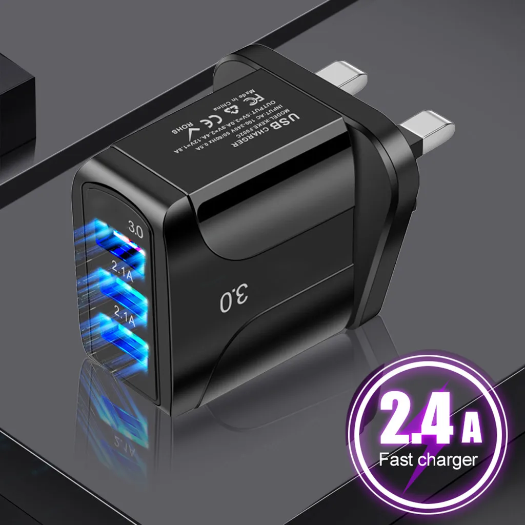 

Ouhaobin UK Plug QC 3.0 Charger 2.1A USB Plug Three Power Ports Travel Charger For Phone Charging 3 Port Universal USB Chargers