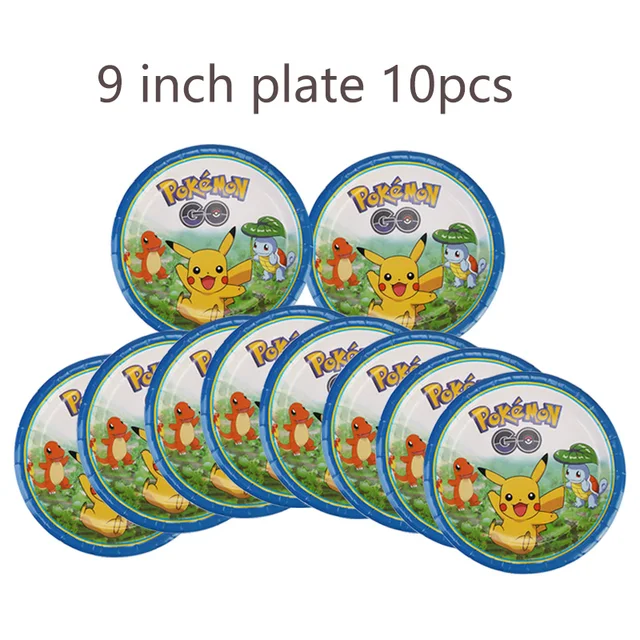 Pokemon Birthday Party Tool Props Straw Banner Baby Shower Party Supplies Wedding Balloon Decoration Pikachu Topper Boy Surprise 9inch 10PCS plate