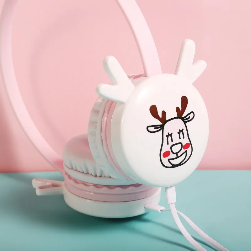 Cute Antlers Headphone for Kids Wired Headsets 3 5mm Jack Headband with Mic for iPhone xr Daugther Music Stereo Earphone Gamer