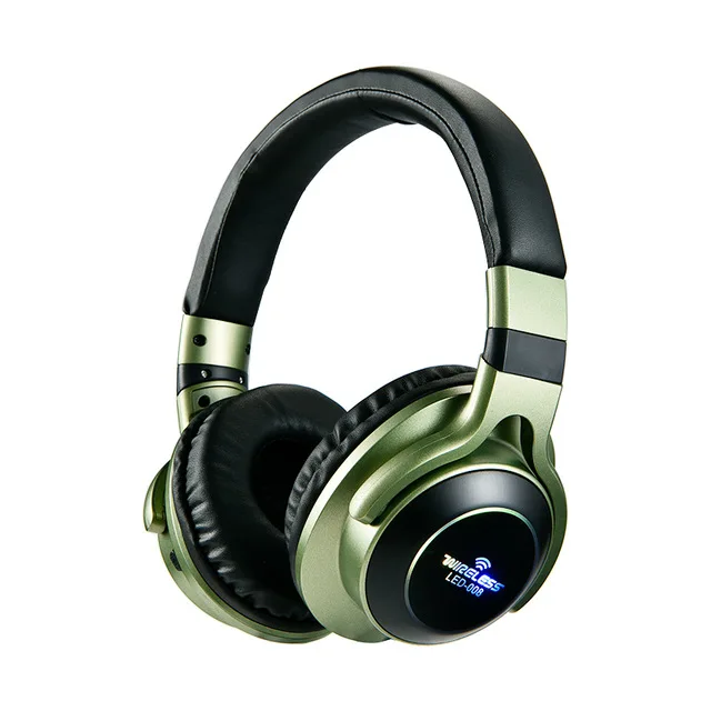 Беспроводные bluetooth-наушники V5.0 светодиодный светильник Hi-Fi стерео наушники Бас-гарнитура с микрофоном гарнитура Поддержка TF карты fm-радио - Цвет: Зеленый