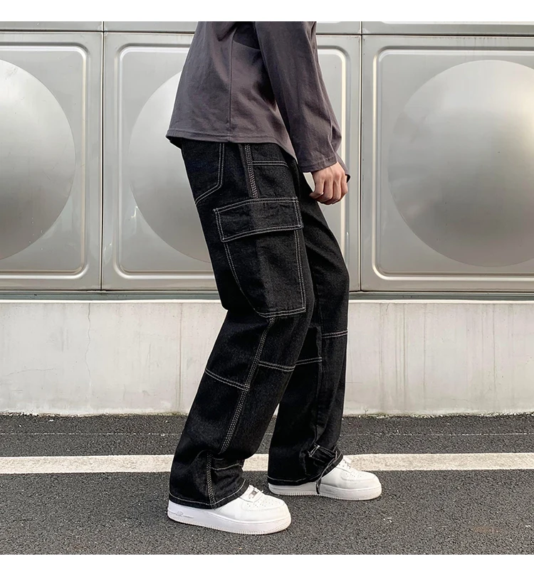 LAPPSTER Men Wid Leg Baggy Harajuku Jeans Pants 2022 Mens Japanese Streetwear Vintage Denim Trousers Man Black Jeans Joggers 5XL regular fit jeans