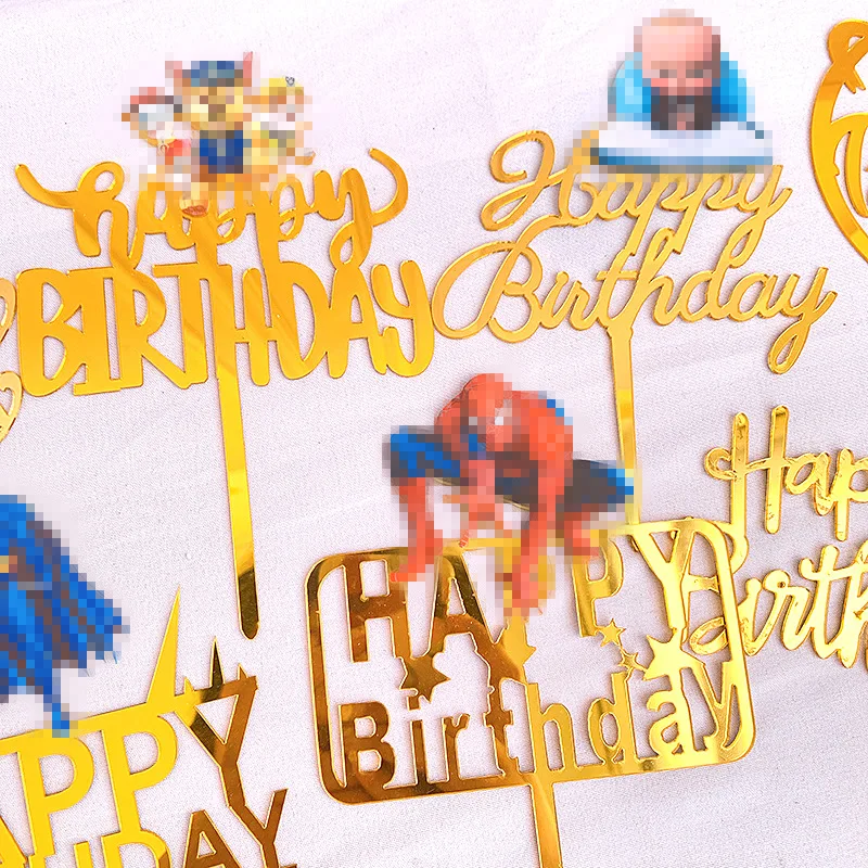 Cartoon Car Happy Birthday Acrylic Cake Toppers Gold Princess Birthday Cupcake Topper for Baby Party Cake Decorations