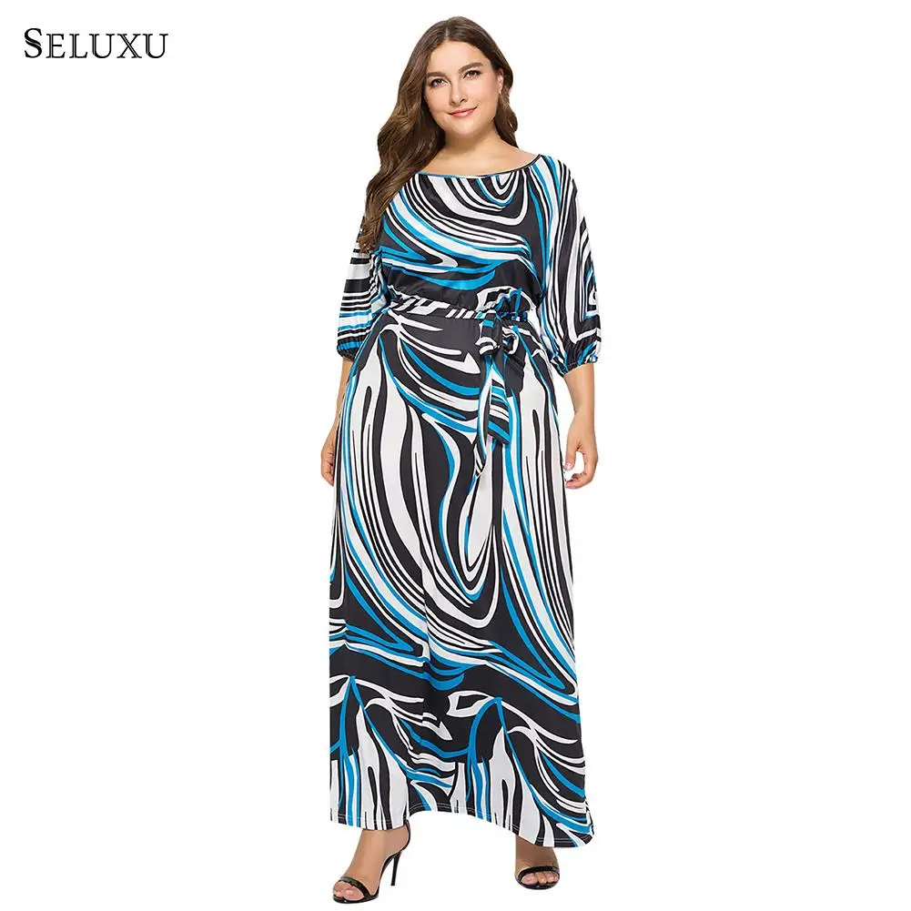 Seluxu осеннее Новое Женское платье большого размера vestidos женское платье с поясом и высокой талией платье в полоску большого размера женское платье