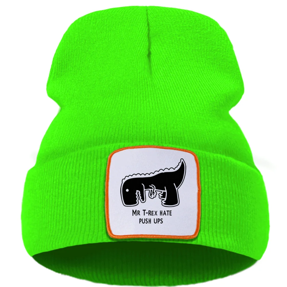 Mr T rex Hate Push Ups Print Beanie Hat 
