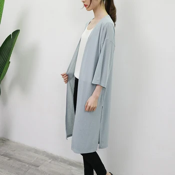 

Open Stitch Long Sleeve Modal Solid Color Cape Shawl Jackets Summer Spring Women Basic Coats Leisure Sunscreen Overcoat