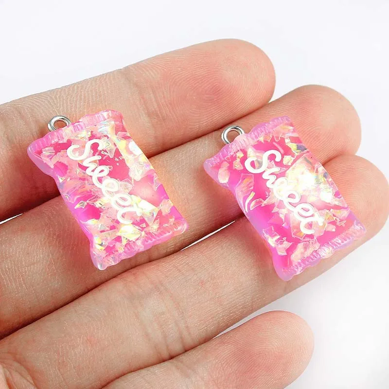 

10pcs 27*17mm Resin Simulation Candy Sweet Charm Pendants Imitation Candy Charms For DIY Jewelry Earring Keychain Making
