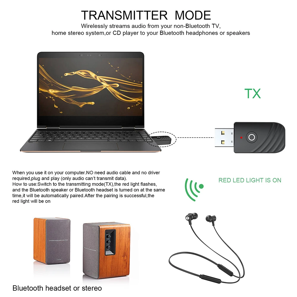 Высококачественный USB Bluetooth 5 0 адаптер 3 мм AUX аудио приемник передатчик