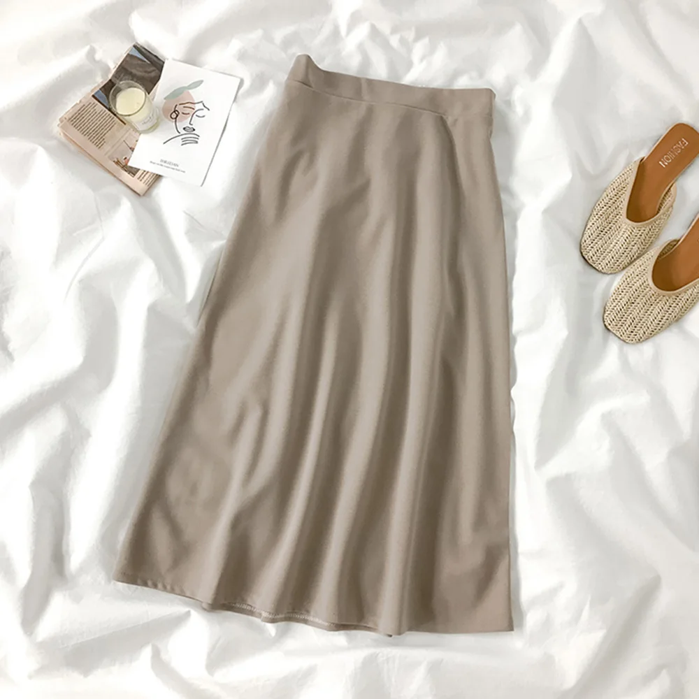 

Women Long Skirts Casual Loose Simplicity New Fashion Skirt Solid Color A-Line High Waist Japanese Korean Style Basic Skirts