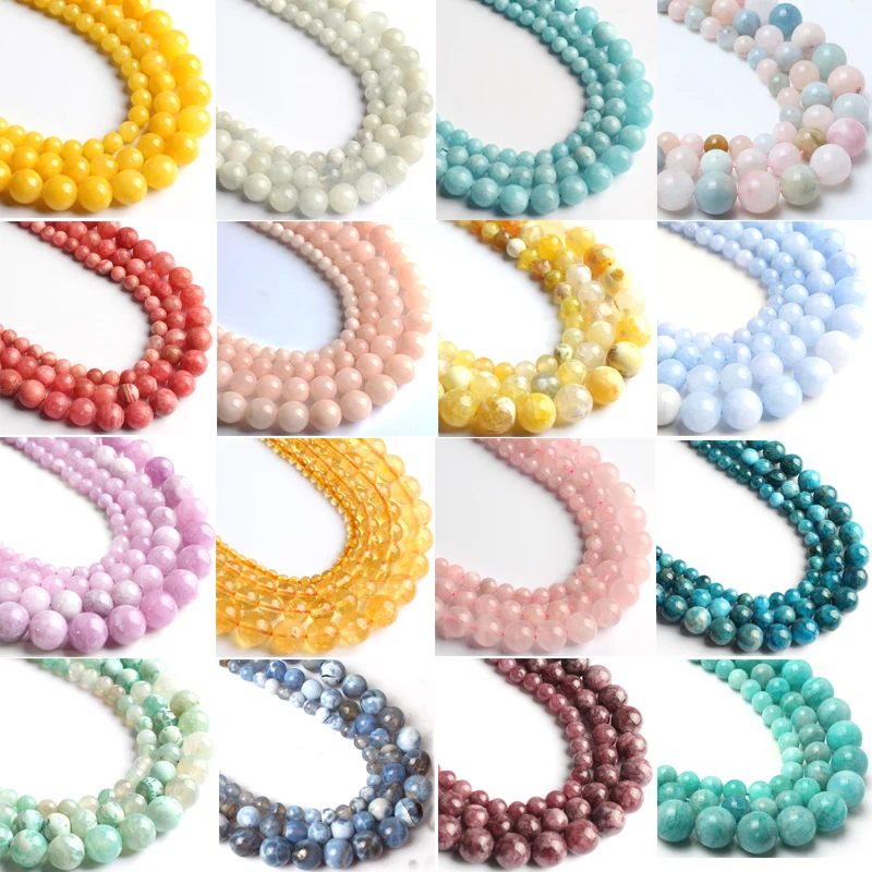 

Natural Turquoises Apatite Agates Quartz Angelite Stone Beads Round Loose Bead For Jewelry Making DIY Bracelet 15''4/6/8/10/12mm