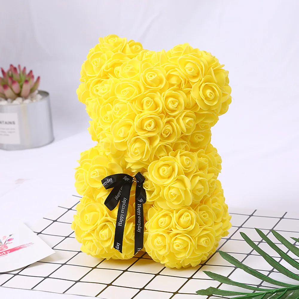 Yellow Розовый медведь 25 см с подарочной коробкой подарок на день Святого Валентина, искусственные цветы Роза плюшевого мишки, мыльный цветок для свадебного украшения дома - Цвет: Yellow