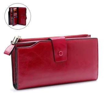 

Baellerry RFID Womens Wallets and Purses Genuine Leather Fashion Long Money Bag Women Wallet Luxury Brand Ladies Purse Red Black
