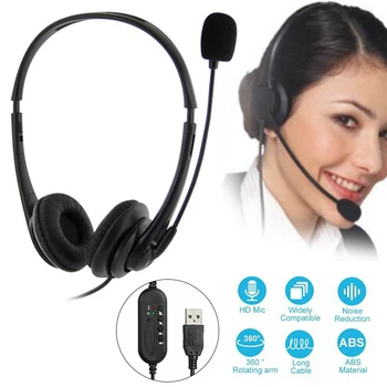 

USB Noise Cancelling Microphone Headset Call Centre Office Headphones Universal Stereo Wired Headset for PC Computer Gaming Spot