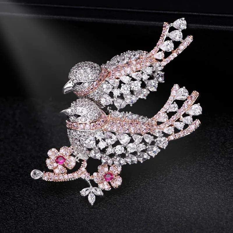 

Shining colorful cubic zirconia bird brooches for women broche accesorios mujer, Luxurious crystal flower brooch pins jewelry