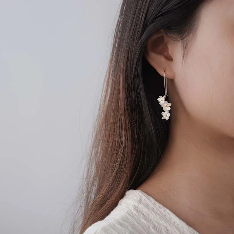 Lotus Earrings drop earrings dangle earrings silver jewelry long earrings flower earrings lotus earrings For Women 925 Sterling Silver Original Fine Jewelry Wedding Fresh Elegant Forget-me-not Flower Long Dangle