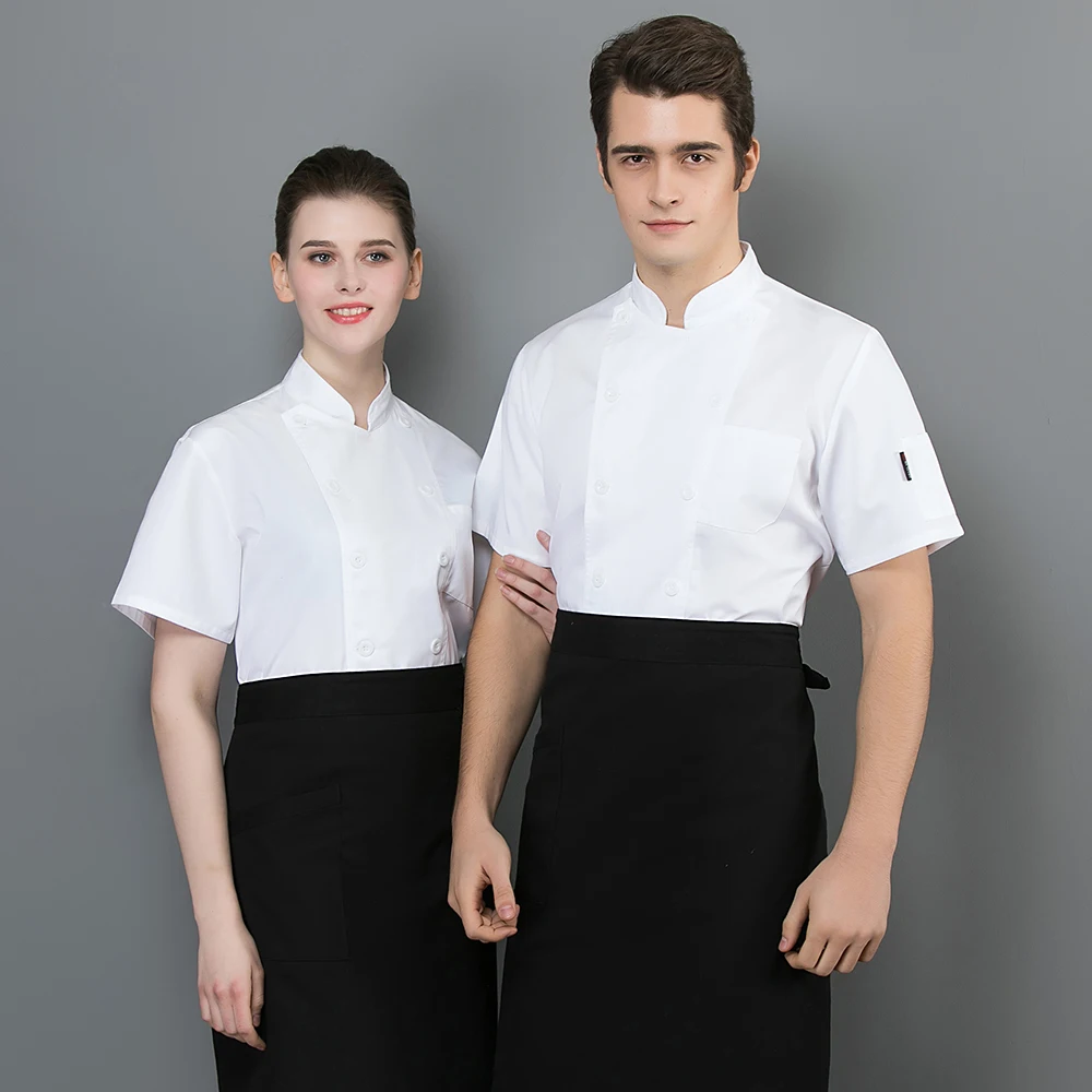 Short sleeved Restaurant hotel Kitchen chef Uniforms unisex Food Service Breathable cooker shirt white Jackets work clothes men