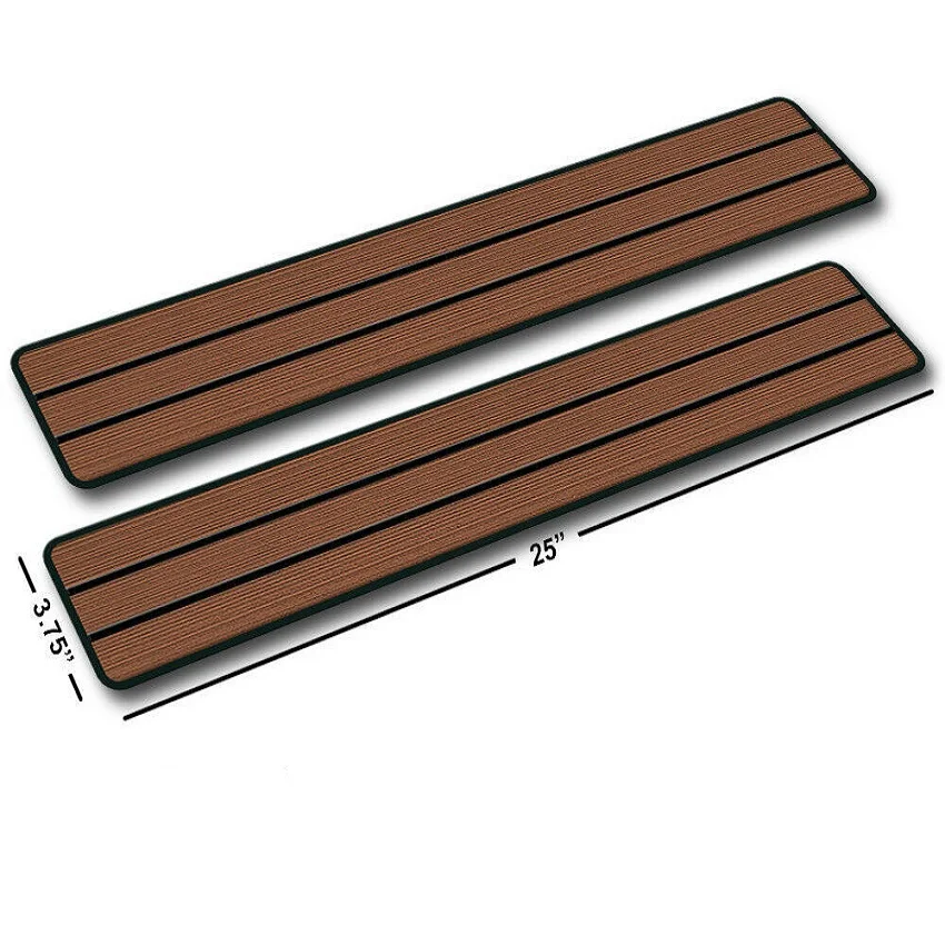 

Boat EVA Step Pad 2 Piece Set Teak Non Skid Stick On 25*3.75 Inch Brown Over Black 6mm