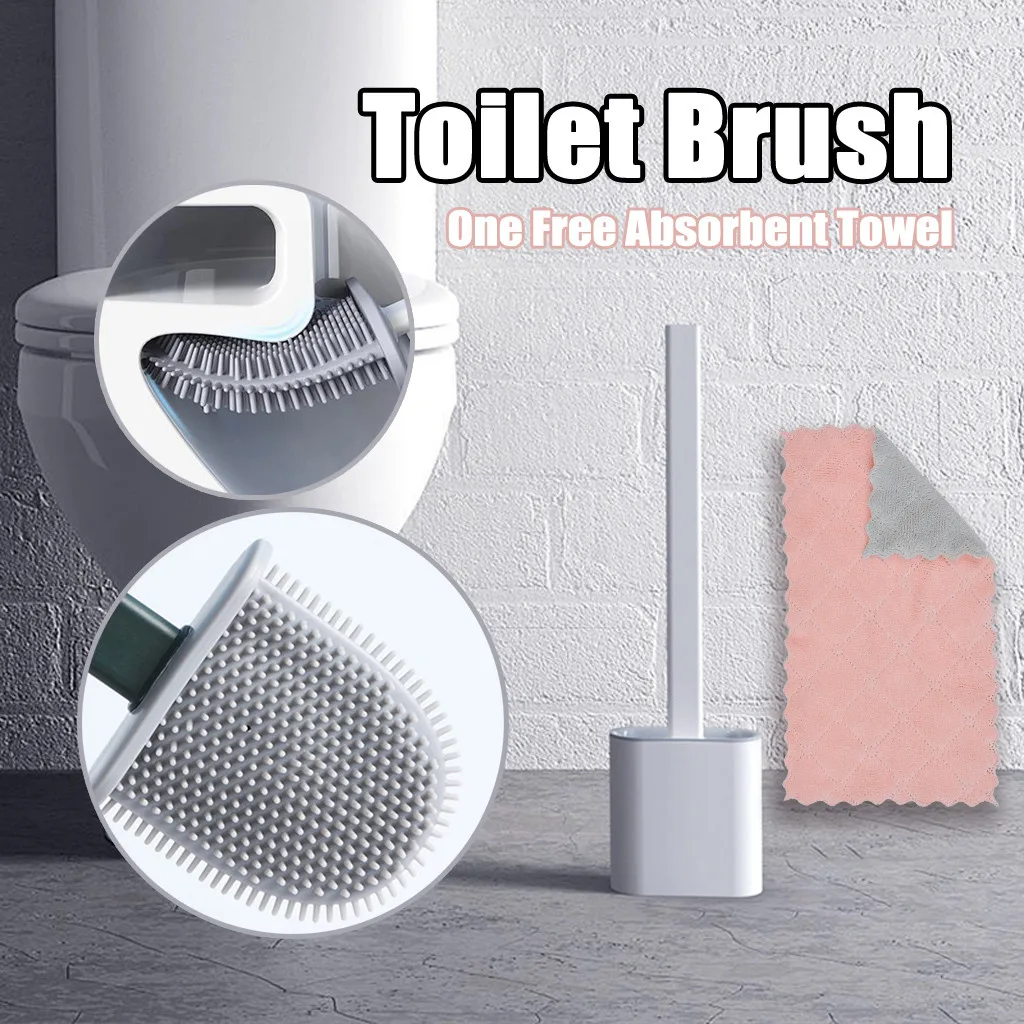Silicone Toilet Brush With Toilet Brush Holder Creative Long Handle Wall Hanging Brushes For Toilet Floor Cleaning Bathroom