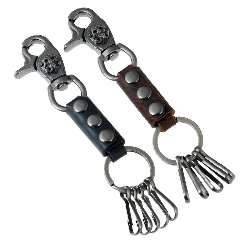 

Cross Border Supply of Goods Men Keychain Genuine Leather Retro Creative Car Key Chain Small Gifts Punk Cattle-leather Key Ring