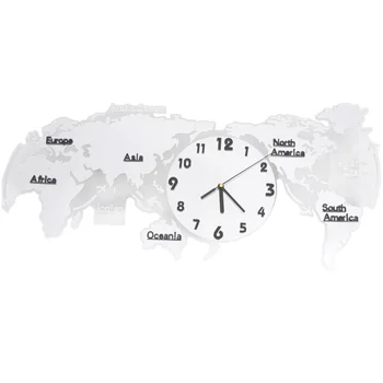 

1pc Acrylic Silent Wall Clock World Map Wall Clock Mute Wall Lamp without Battery for Home Office Living Room (60cm White)