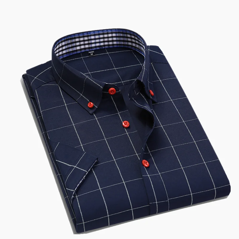 Летняя мужская Повседневная рубашка в клетку с короткими рукавами Camisa Koszula Bluzki