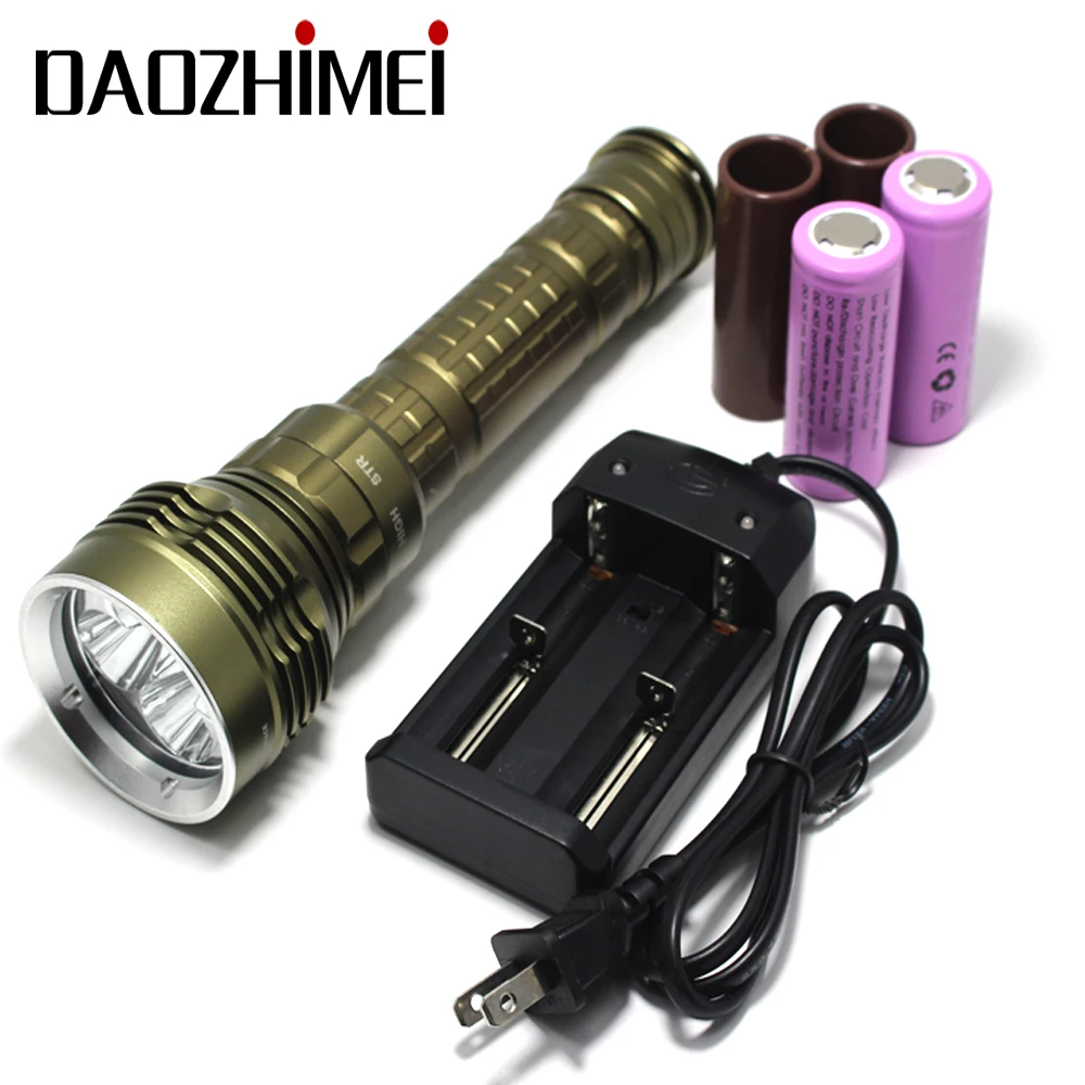 8000LM Underwater Dive Light  5*L2 led Torch 26650 torch 100M underwater tactical hunting flashlight +2*26650 Battery+charger