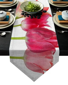 

Tulips Red Flower Wedding Party Table Runner Coffee Table Decoration Home Garden Table Cloth